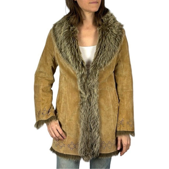 VINTAGE Y2K DB STUDIOS PENNY LANE STYLE SUEDE LEATHER REVERSIBLE FAUX FUR JACKET - Picture 1 of 15